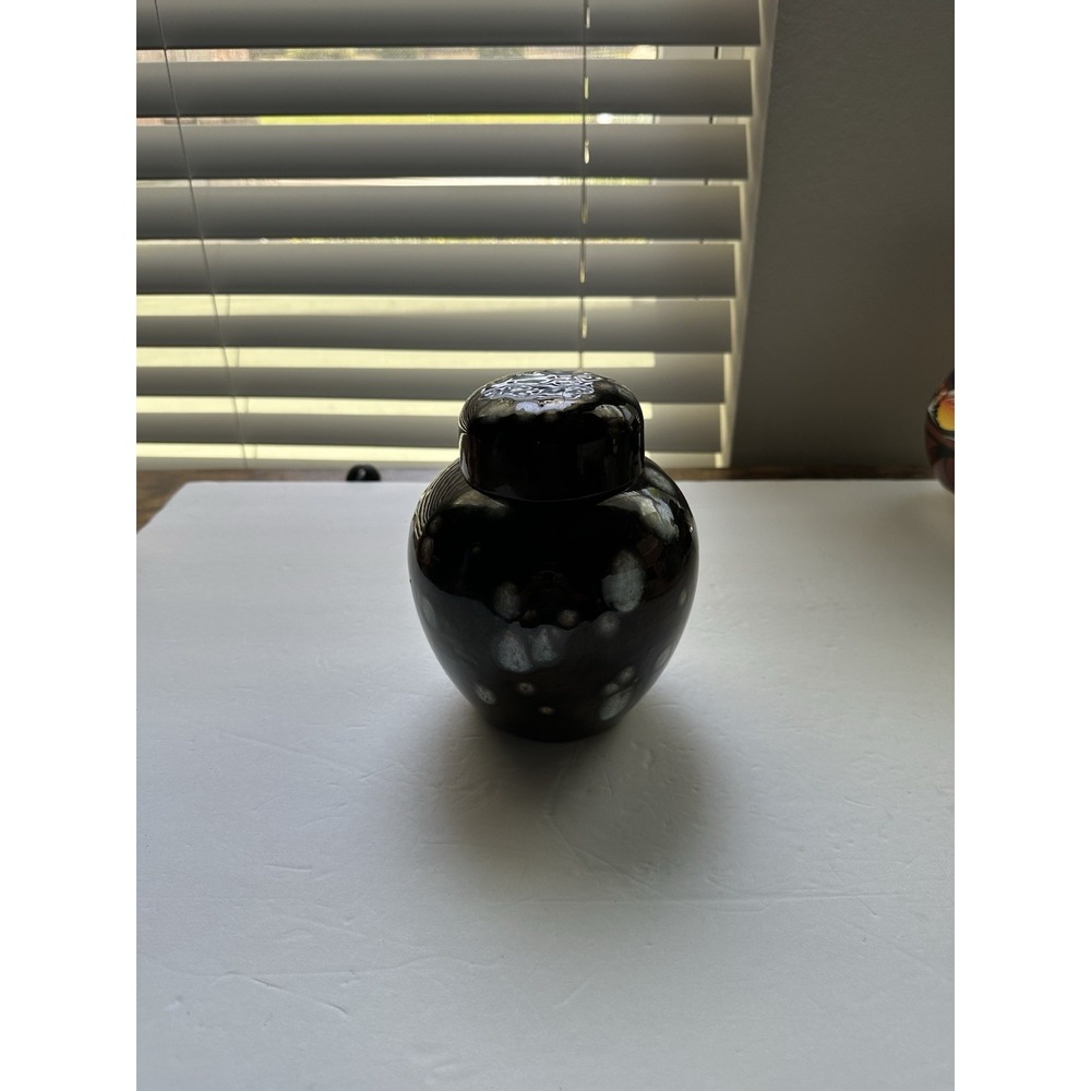 Studio Pottery Lidded Ginger Jar Dark Brown Crystalline Glaze Trinket Jar  6"